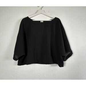 Wilfred Womens Black Textured  Loose Fit Cropped Blouse Large 3/4 Sleeve Casual